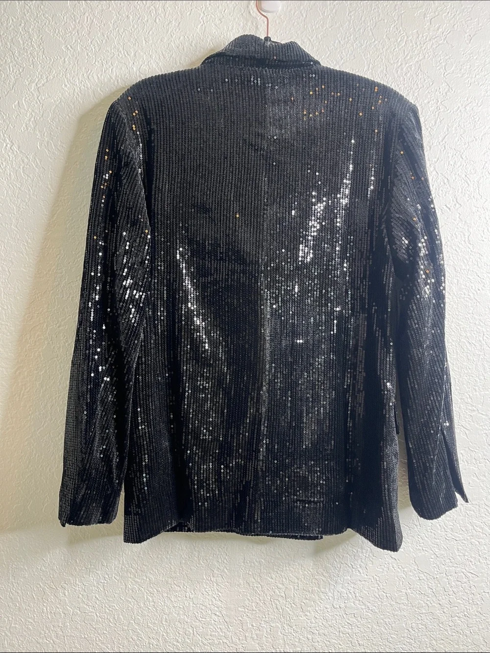 NWT DKNY Double Breasted Sequin Blazer in Black Sz M